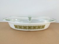 オールドパイレックス スクエアフラワー ディバイデッドディッシュ キャセロール 蓋つき OLD PYREX