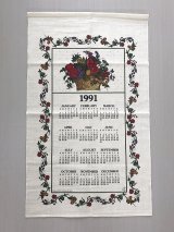 1991年 ヴィンテージ キッチン ティータオル カレンダー フラワー お花 vintage USA ヨーロッパ