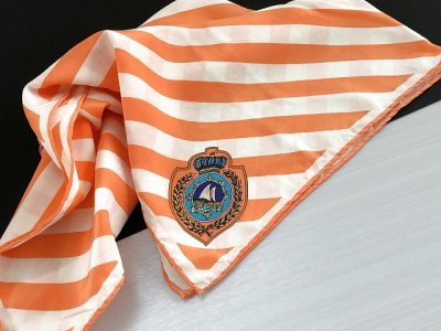 画像1: 100% SILK シルク スカーフ 正方形 オレンジ USA vintage ヴィンテージ