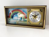 ヴィンテージ ウォールクロック 虹 ユニコーン バード シャドーボックス 壁掛け時計 置時計 1970's アンティーク ビンテージ