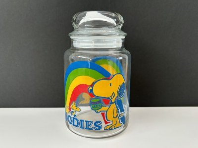 画像1: Mサイズ ヴィンテージ スヌーピー GOODIES ガラス キャニスター アンカーホッキング vintage SNOOPY USA