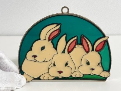 画像1: ステンドグラス風 ウォールデコ サンキャッチャー うさぎ 壁掛け飾り USA オールド ヴィンテージ vintage