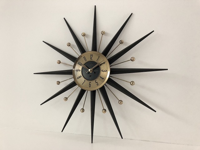 サイズ大!! ビンテージ 1950's WELBY製 サンバースト クロック ウォールクロック 壁掛け時計 ミッドセンチュリー アンティーク