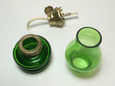 画像2: ヴィンテージ オイルランプ OIL LAMP アンティーク グリーンガラス