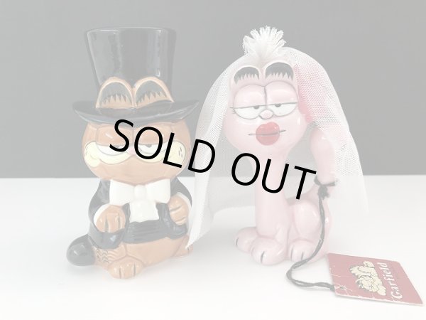 画像1: レア ガーフィールド & アーリーン セット Bride & Groom USA ヴィンテージ ENESCO 置物 Garfield 1980s (1)