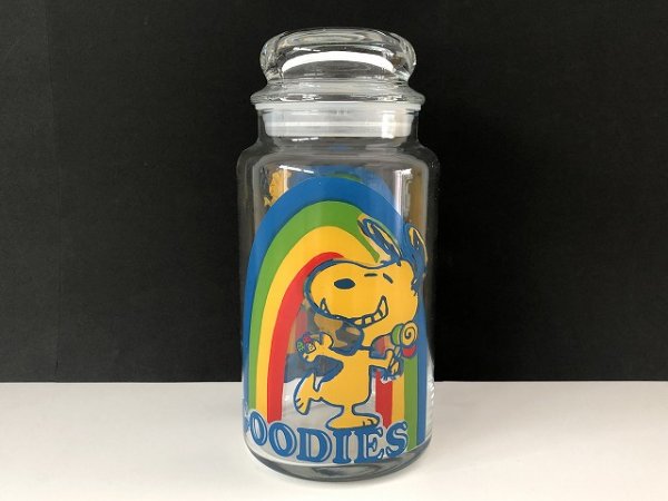 画像1: Lサイズ ヴィンテージ スヌーピー GOODIES ガラス キャニスター アンカーホッキング vintage SNOOPY (1)