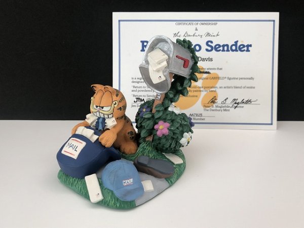 画像1: ガーフィールド ヴィンテージ Danbury Mint ダンバリーミント 1993s [Return to Sender] シリアルナンバーカード付 フィギュア 置物 USA GARFIELD (1)