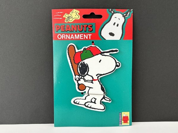 画像1: 未使用 デッドストック ヴィンテージ スヌーピー 野球 ベースボール WOOD ウッド オーナメント SNOOPY PEANUTS USA (1)