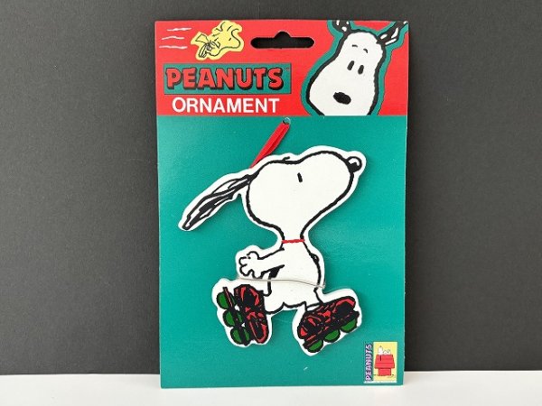画像1: 未使用 デッドストック ヴィンテージ スヌーピー ローラースケート WOOD ウッド オーナメント SNOOPY PEANUTS USA (1)