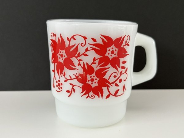画像1: ファイヤーキング フラワーモチーフ Fire-king USA ヴィンテージ (1)
