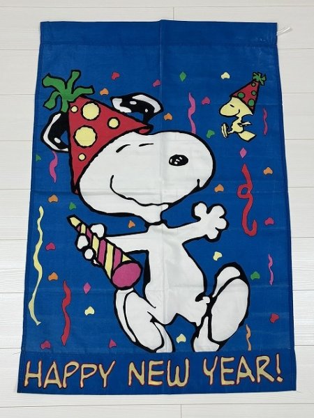 画像3: スヌーピー ウッドストック BIG FLAG フラッグ HAPPY NEW YEAR SNOOPY PEANUTS USA (3)