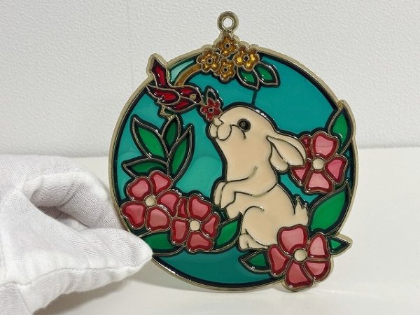 画像1: ステンドグラス風 ウォールデコ サンキャッチャー うさぎ 鳥 壁掛け飾り USA オールド ヴィンテージ vintage (1)