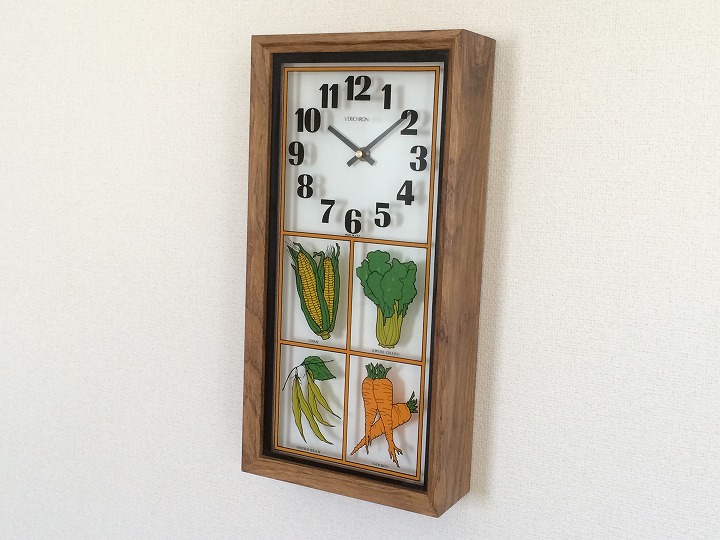 ビンテージ ウォールクロック verichron社製 野菜柄 シャドーボックス 壁掛け時計 1960's 1970's アンティーク