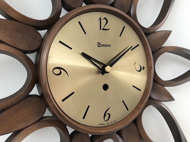 【美品】60's Syroco サンバーストクロックミッドセンチュリー壁掛け時計