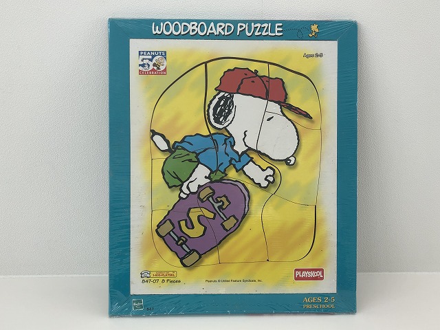 デッドストック 未開封 Peanuts 50周年 スヌーピー スケボー ウッドボード パズル Playskool Hasbro ヴィンテージ スヌーピー Vintage Usa Snoopy