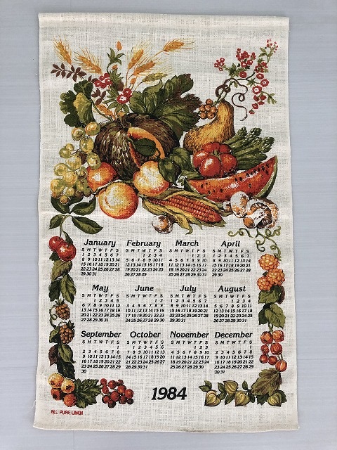 1984年 ヴィンテージ キッチン ティータオル カレンダー Vintage Usa ヨーロッパ １９８４