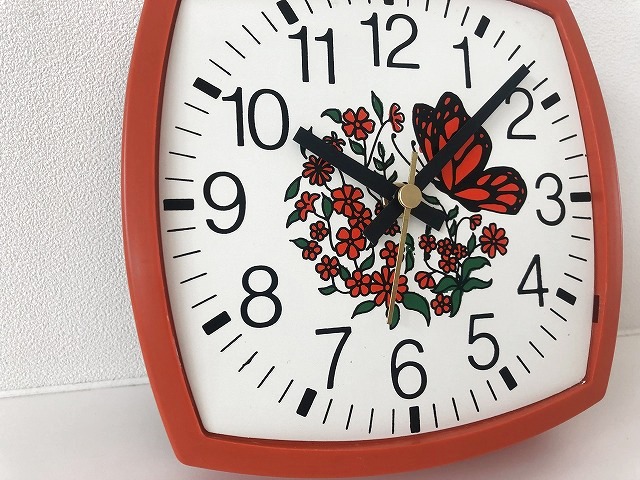 Ingraham製 壁掛け時計 ビンテージ フラワー 蝶々 アンティーク