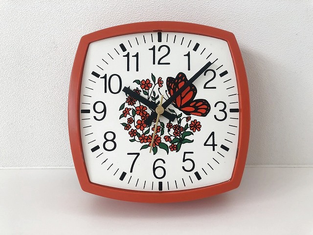 Ingraham製 壁掛け時計 ビンテージ フラワー 蝶々 アンティーク