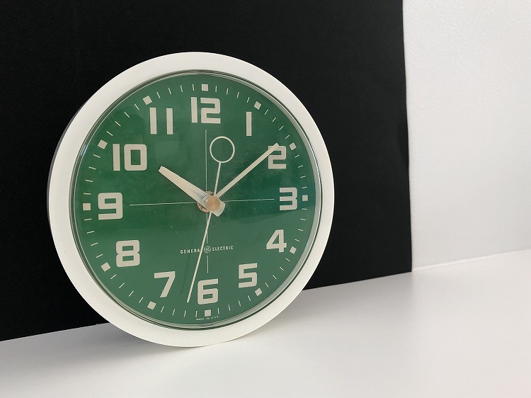 1960's ゼネラルエレクトリック グリーン ホワイト 壁掛け時計 ビンテージ アンティーク ウォールクロック vintage GENERAL  ELECTRIC ミッドセンチュリー