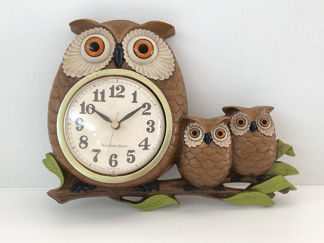 ふくろう フクロウ OWL 親子 ウォールクロック 壁掛け時計 ヴィンテージ 1980's vintage Burwood社製