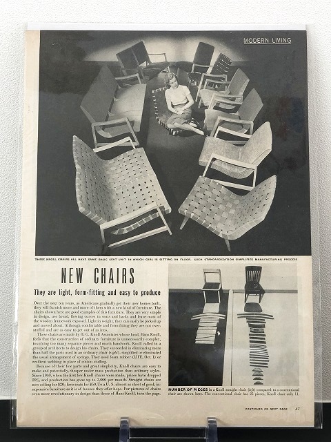 KNOLL CHAIR LIFE誌 1946年 ビンテージ広告 切り取り アドバタイジング